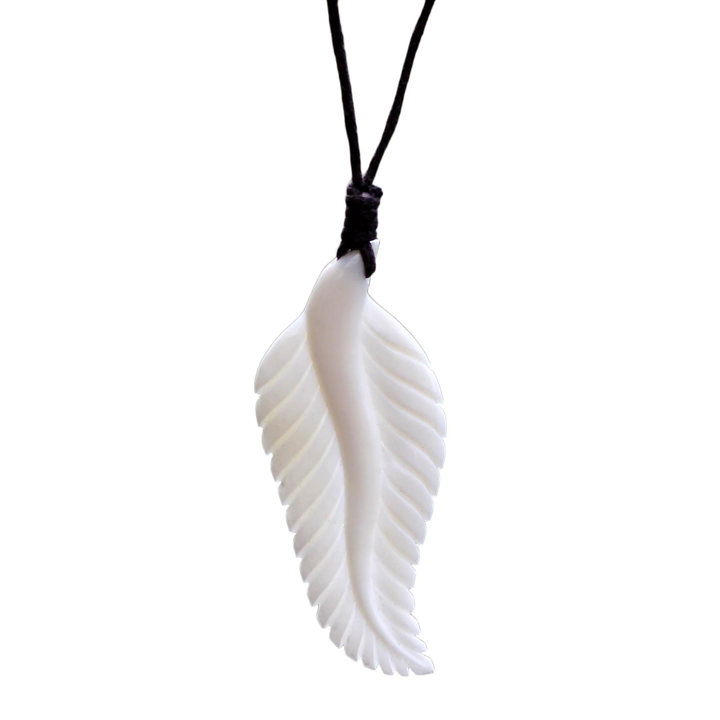 Javanese Fern Hand Carved Cow Bone Pendant Necklace