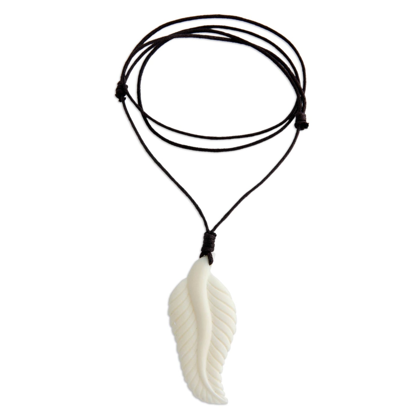 Javanese Fern Hand Carved Cow Bone Pendant Necklace