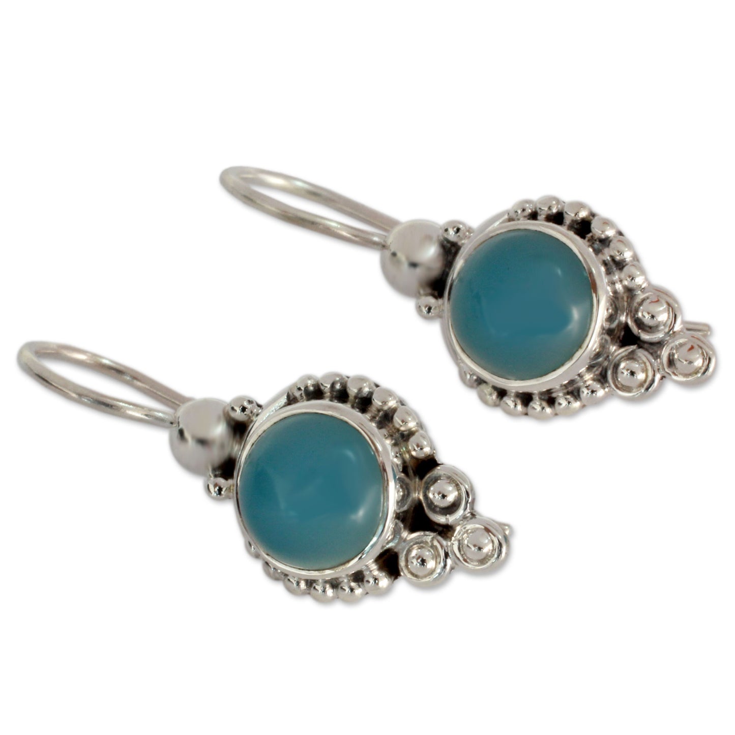 Ocean Sky Classic India Jewelry Silver Earrings with Chalcedony