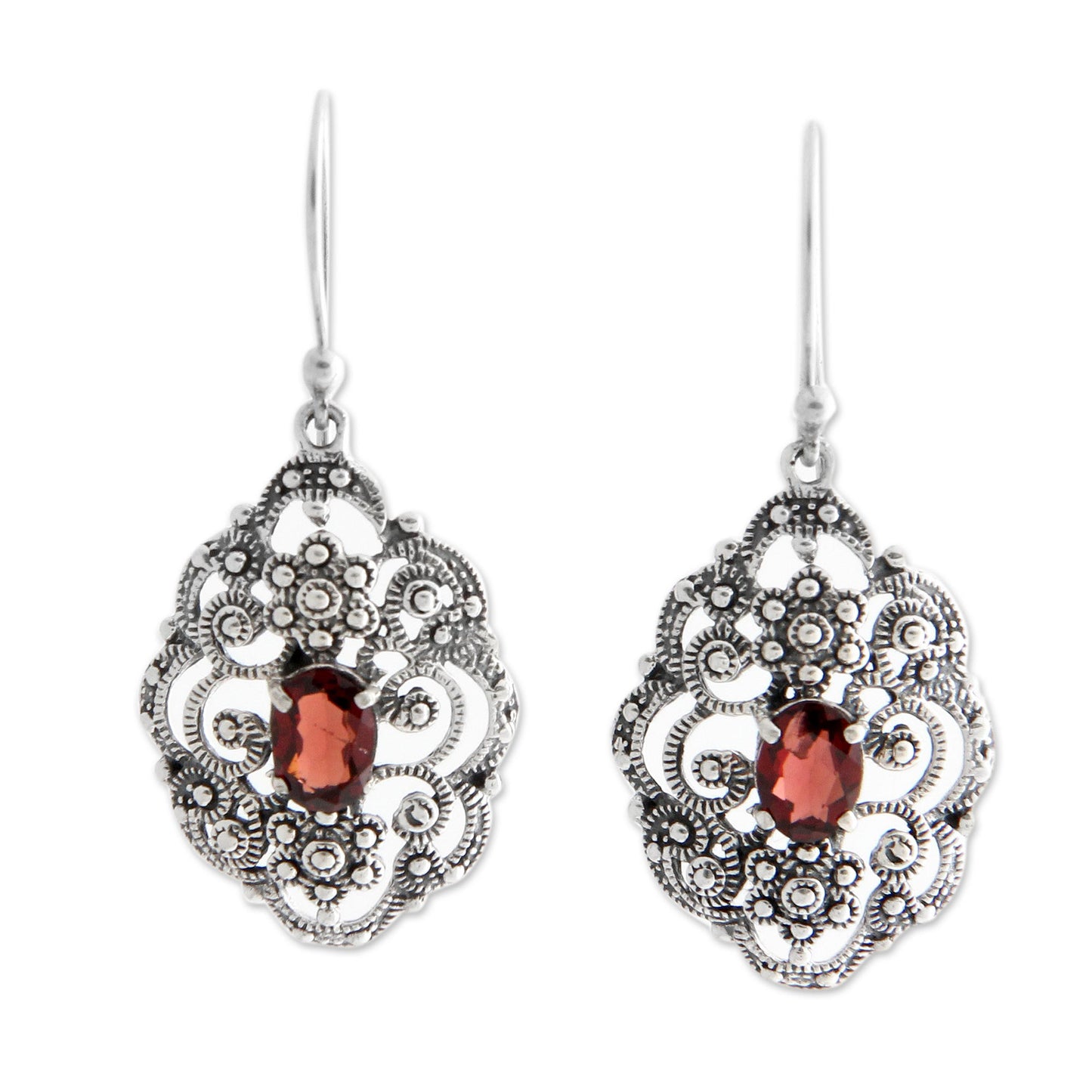 Kuta Princess Fair Trade Sterling Silver and Garnet Dangle Earrings