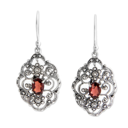 Kuta Princess Fair Trade Sterling Silver and Garnet Dangle Earrings