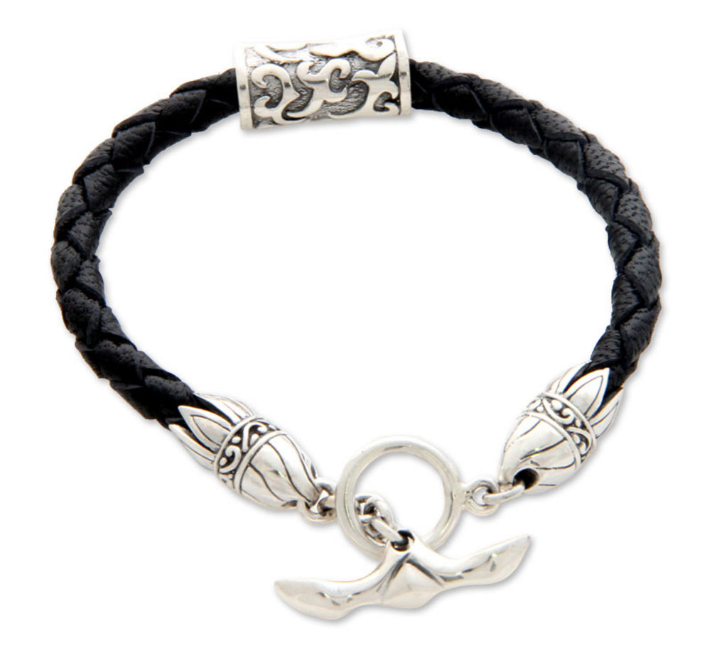 Tribal Scroll Sterling Silver Leather Bracelet