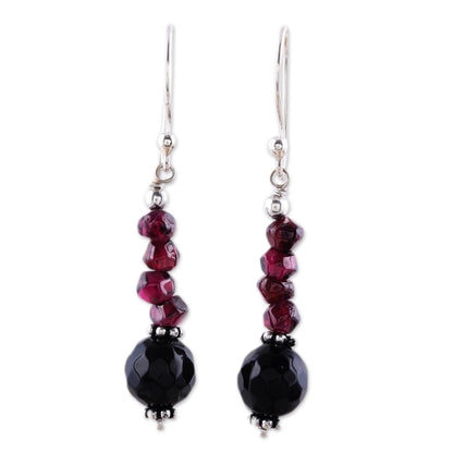 Night of Passion Garnet and onyx dangle earrings