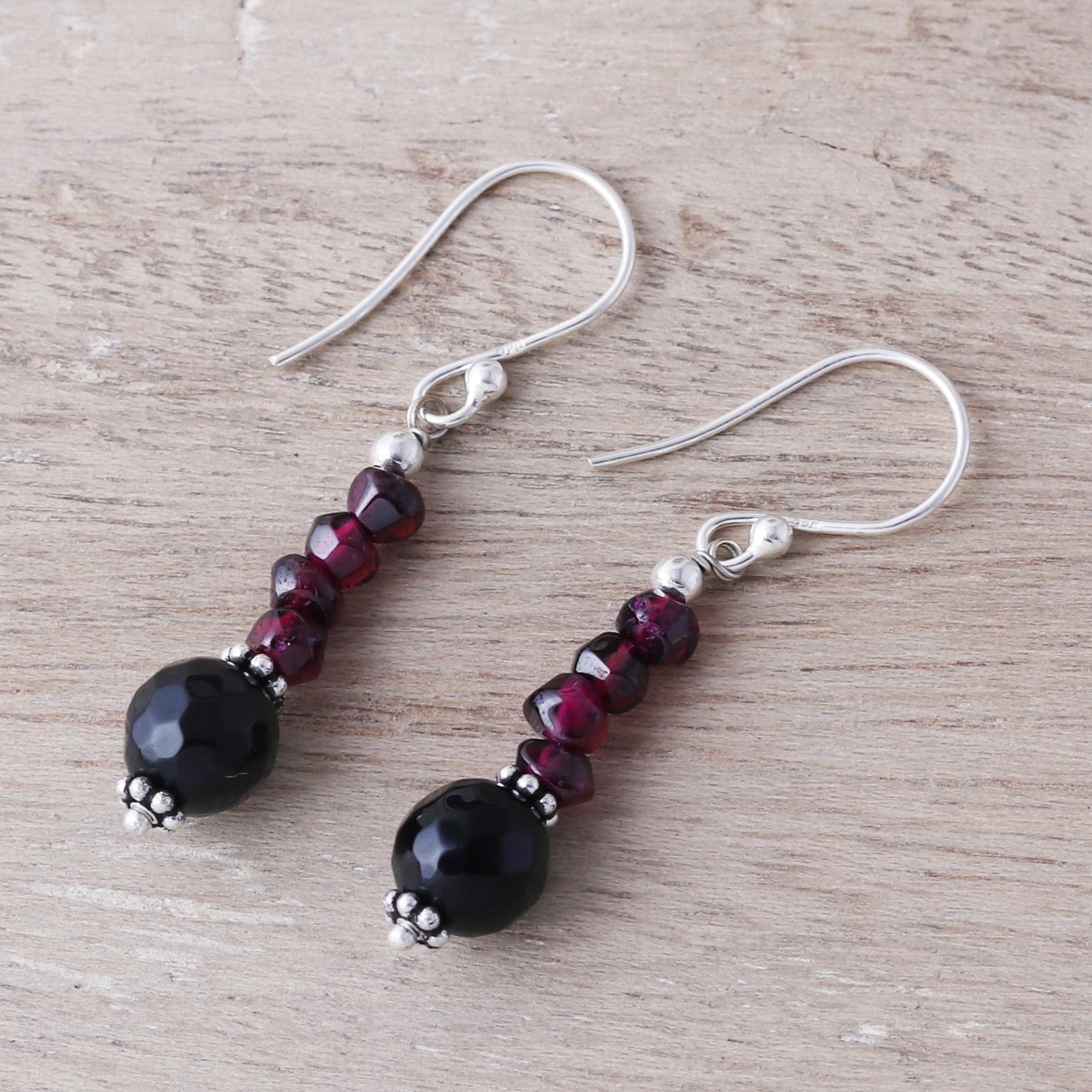 Night of Passion Garnet and onyx dangle earrings