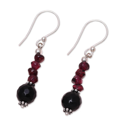 Night of Passion Garnet and onyx dangle earrings