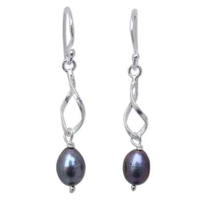 Swirling Love Artisan Crafted Sterling Silver and Pearl Dangle Earrings