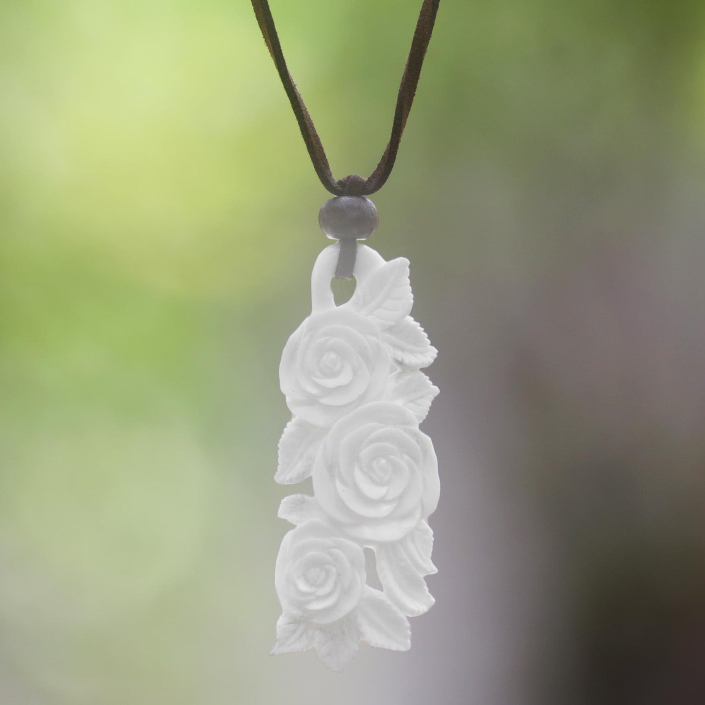 Rose Bouquet Carved Cow Bone Flower Necklace