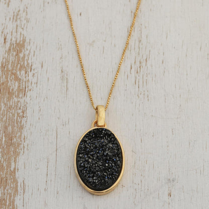 Galactic Black Handcrafted Gold Plated Drusy Pendant Necklace