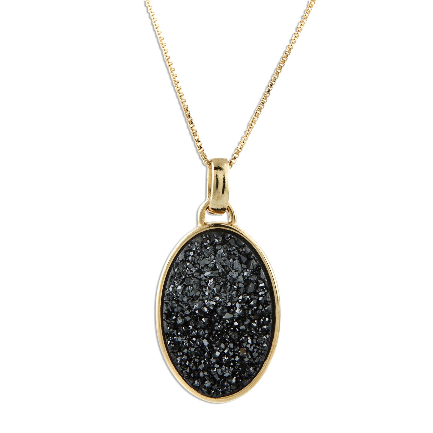 Galactic Black Handcrafted Gold Plated Drusy Pendant Necklace