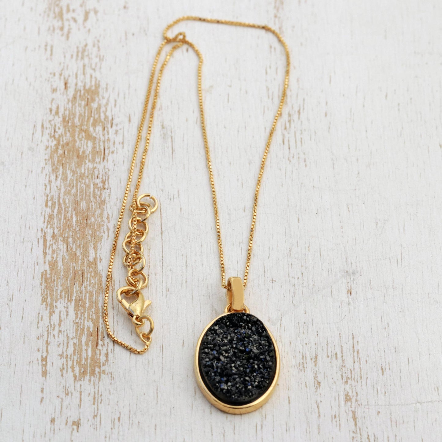 Galactic Black Handcrafted Gold Plated Drusy Pendant Necklace