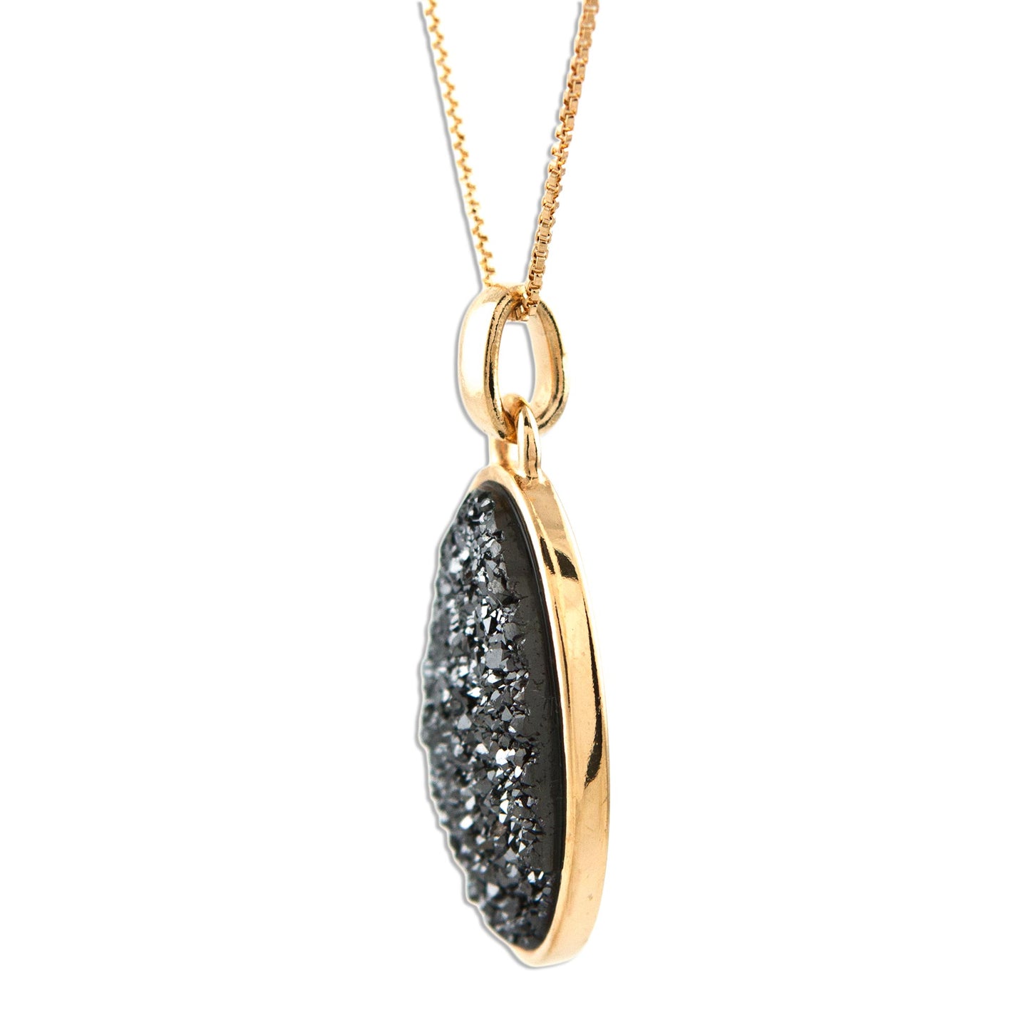 Galactic Black Handcrafted Gold Plated Drusy Pendant Necklace