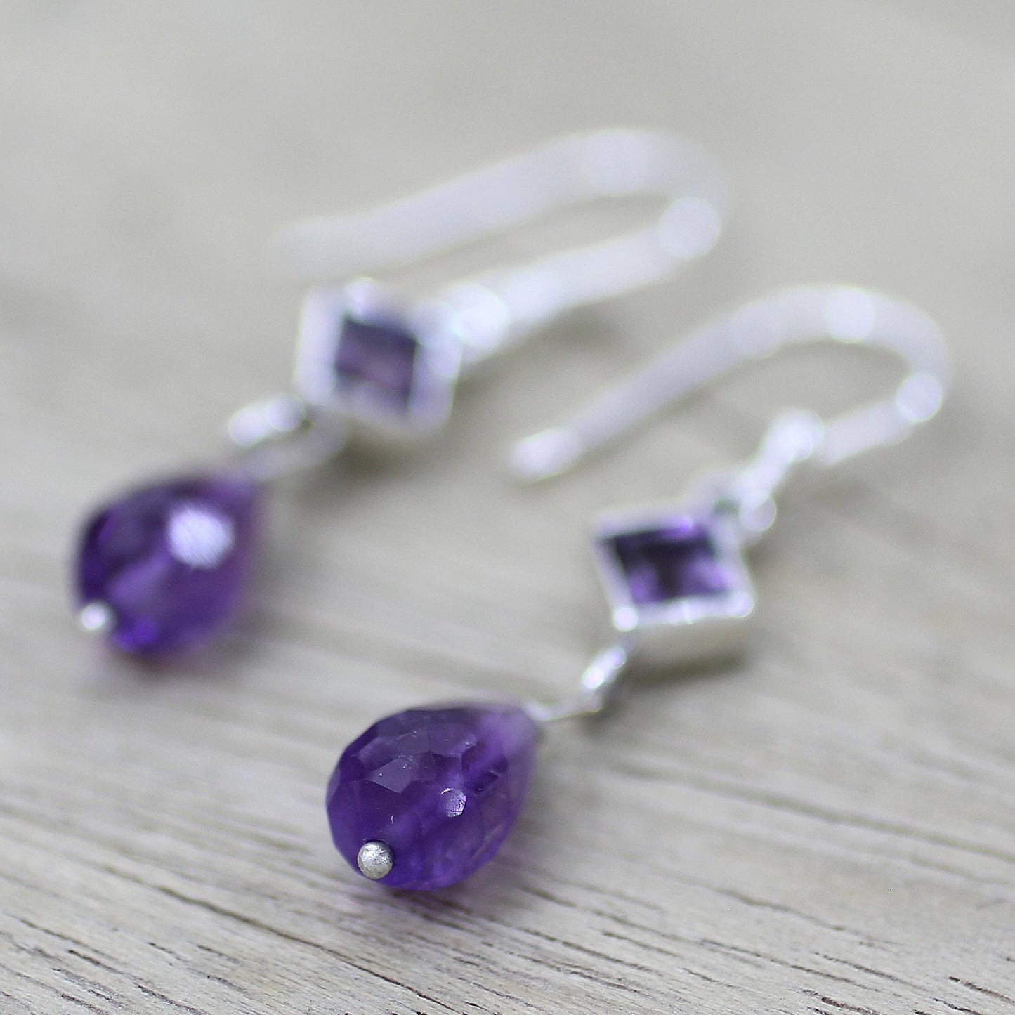 Precious Purple Sterling Silver and Amethyst Dangle Earrings