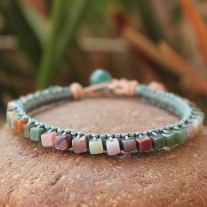 Cubic Pastels Jasper and Leather Beaded Bracelet