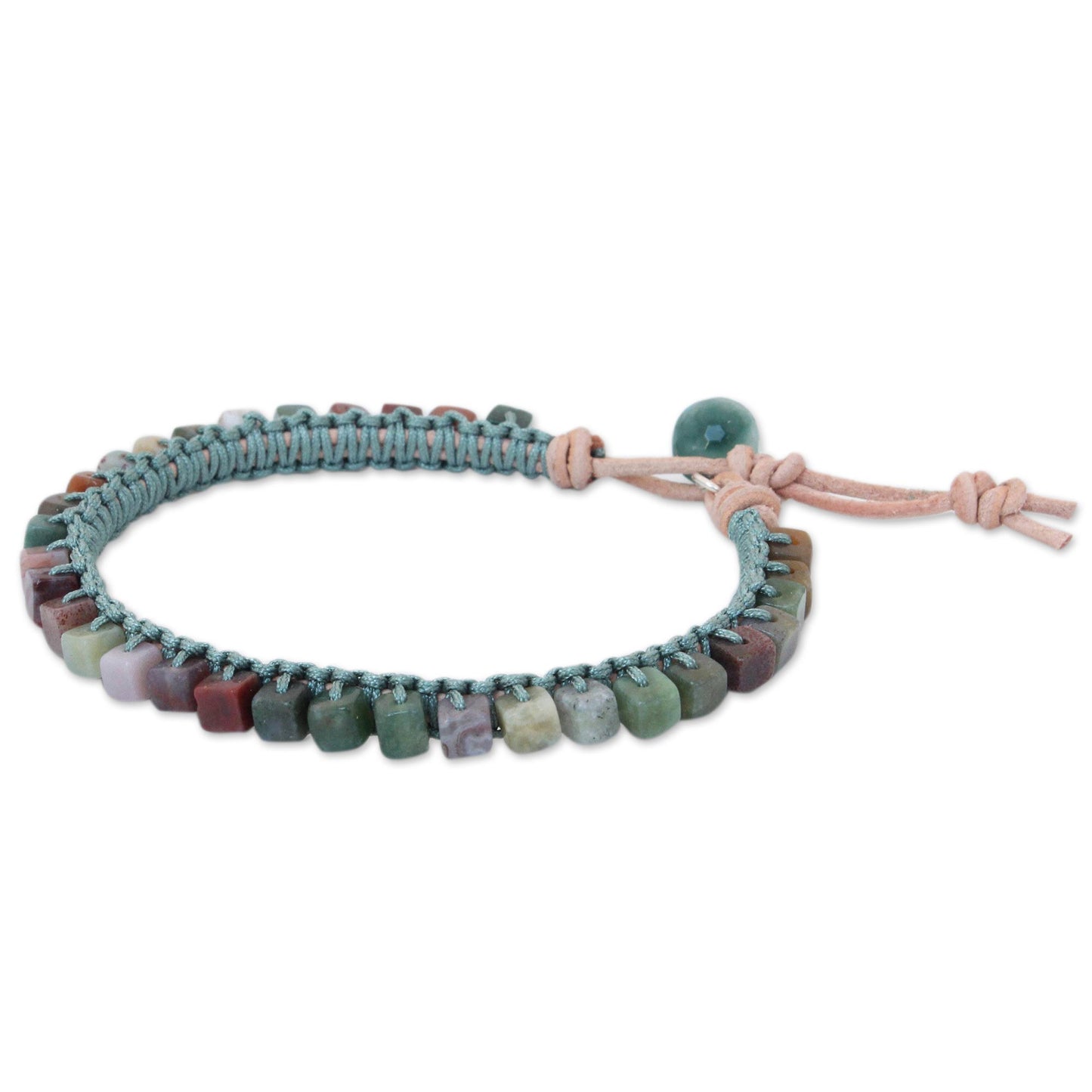 Cubic Pastels Jasper and Leather Beaded Bracelet