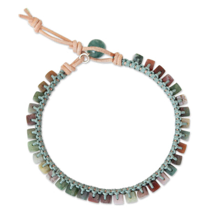 Cubic Pastels Jasper and Leather Beaded Bracelet