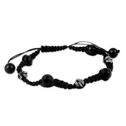 Prayer for Peace Handcrafted Onyx Shambhala-style Bracelet