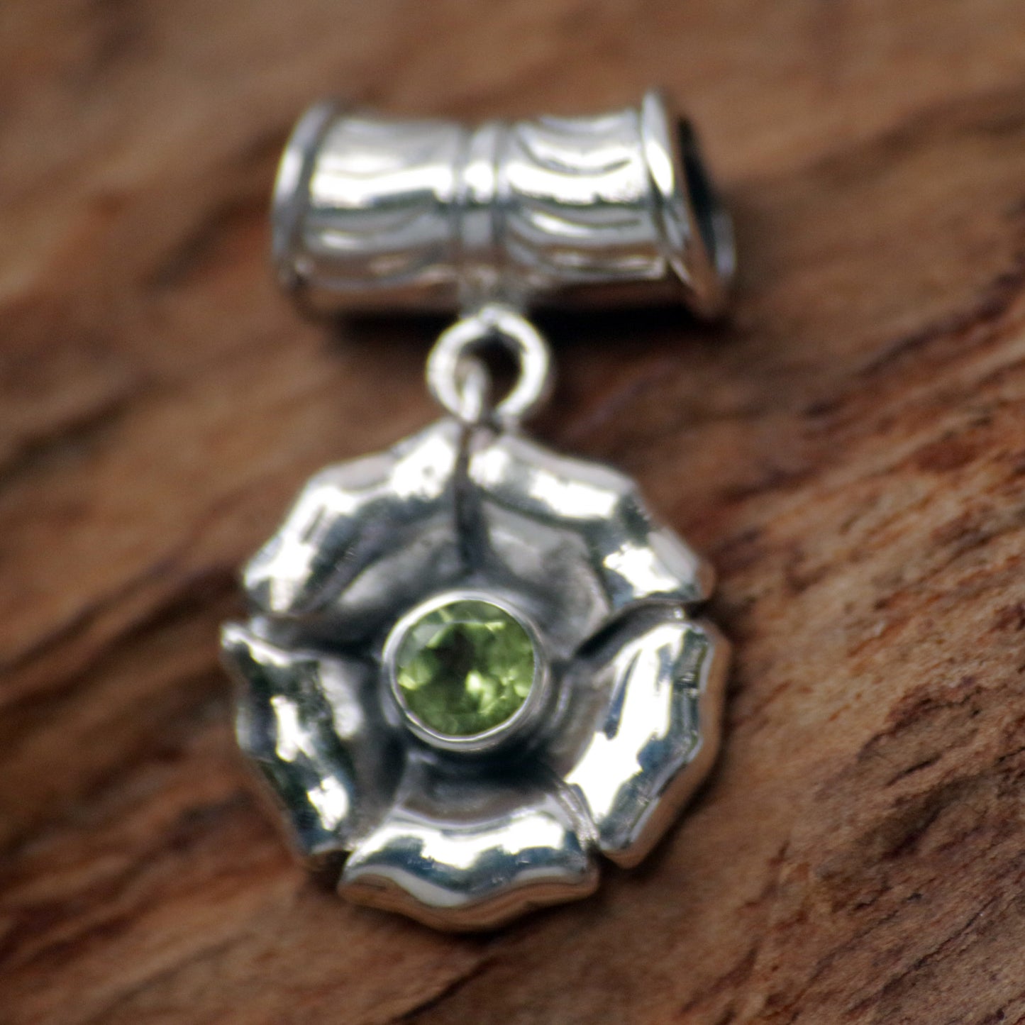 August Poppy Peridot Handmade Flower Pendant