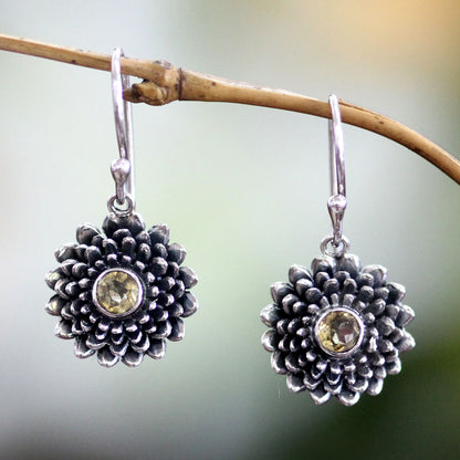 November Chrysanthemum Citrine Dangle Earrings