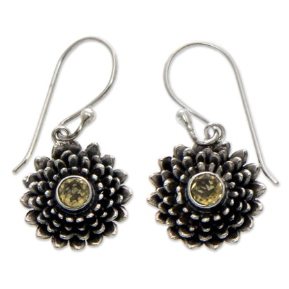 November Chrysanthemum Citrine Dangle Earrings