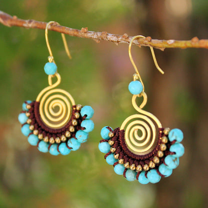 Blue Spiral Gold Plated Brass Dangle Earrings