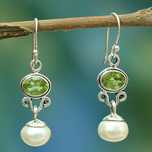 Verdant Light Sterling Silver Jewelry Pearl and Peridot Earrings