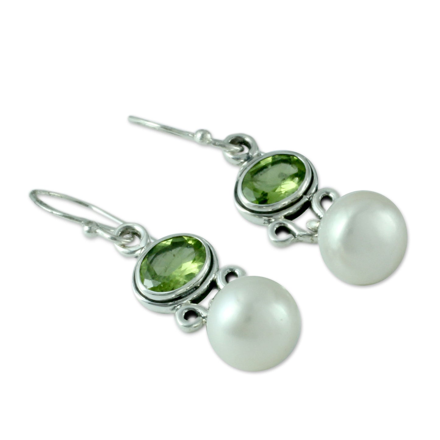 Verdant Light Sterling Silver Jewelry Pearl and Peridot Earrings