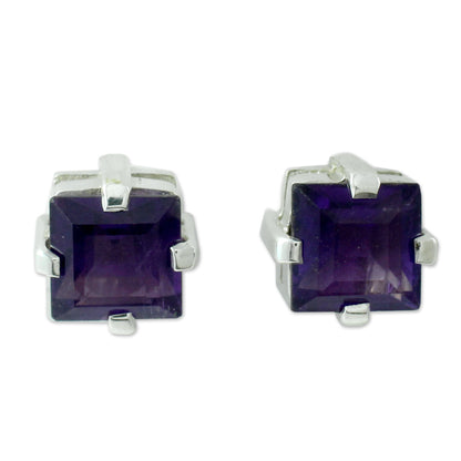 India Charm Sterling Silver and Amethyst Stud Earrings