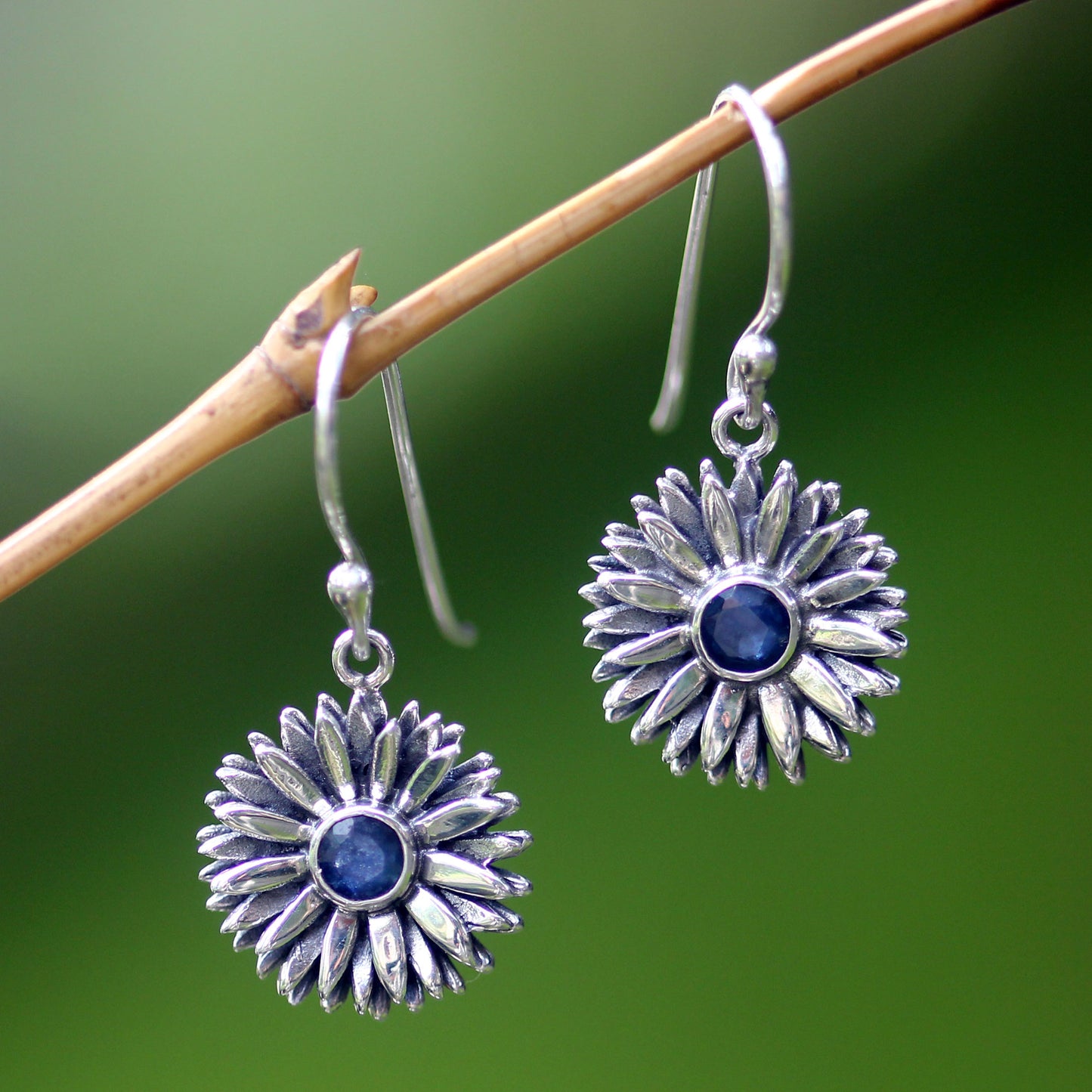 September Aster Sapphire Dangle Earrings