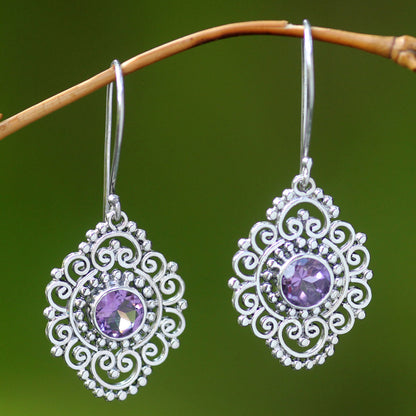 Royal Medallion Sterling Silver and Amethyst Dangle Earrings