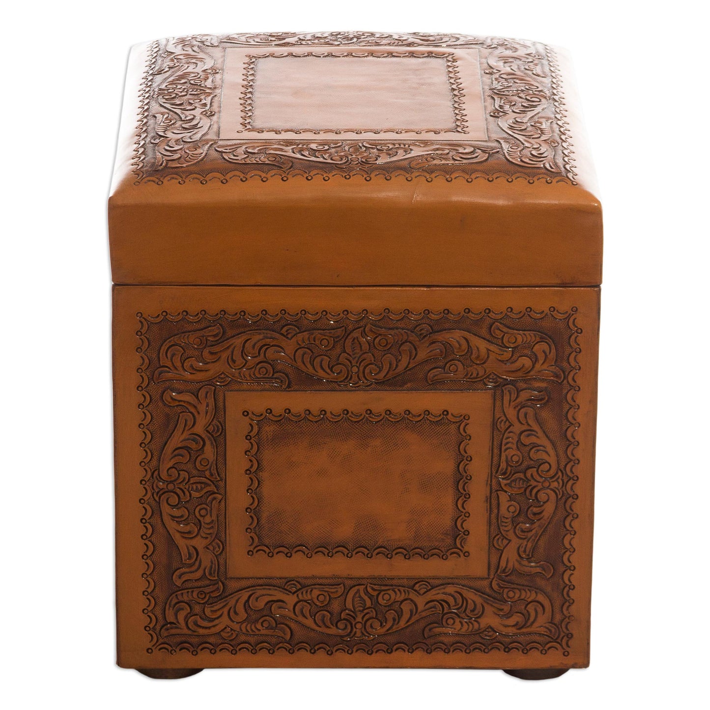 Golden Colonial Ivy Leather ottoman