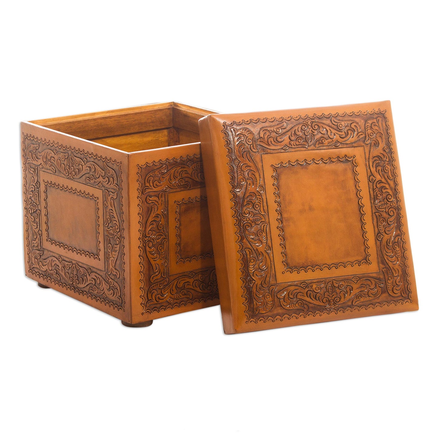 Golden Colonial Ivy Leather ottoman