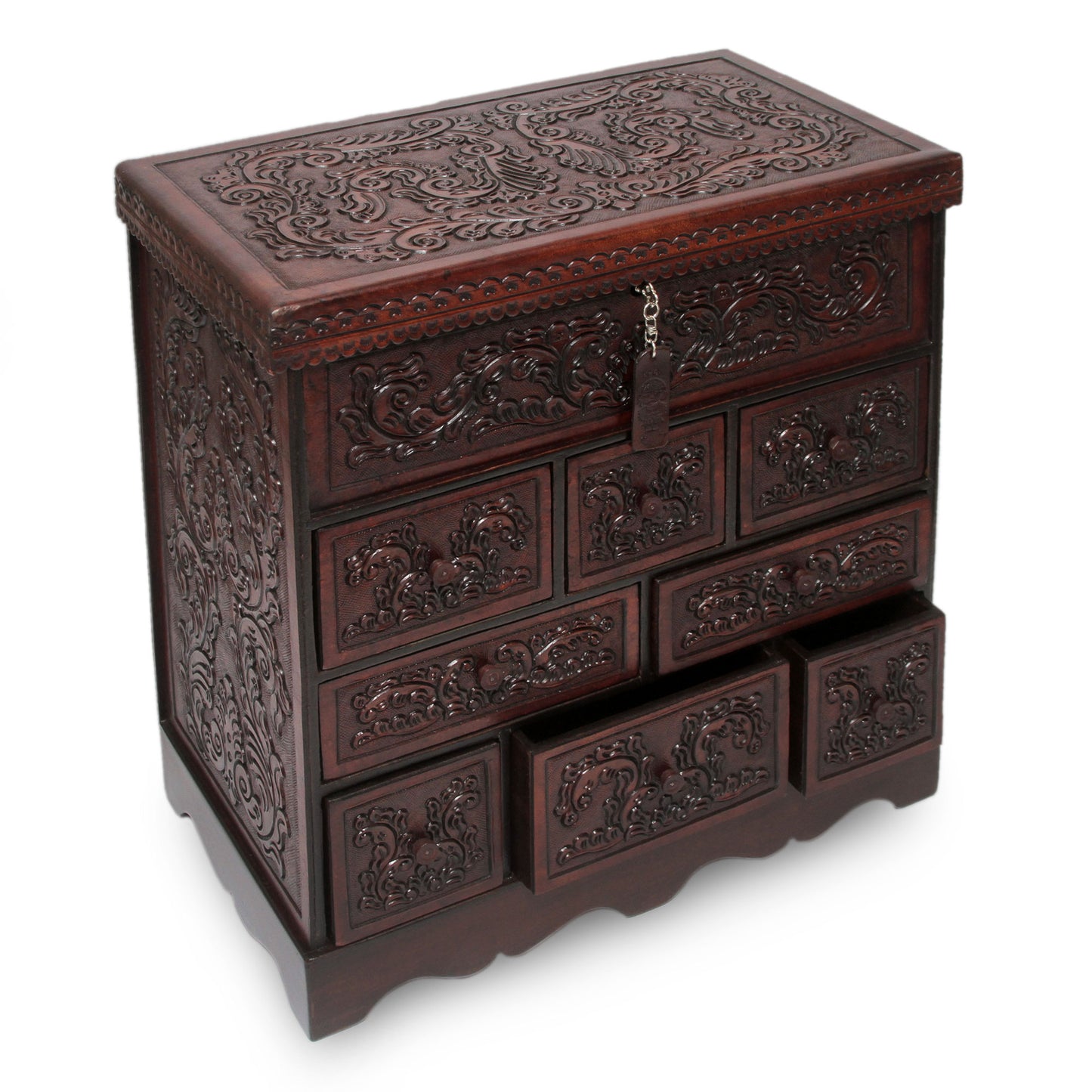 Travel Chest Tooled Leather Jewelry Box Handmade in Peru