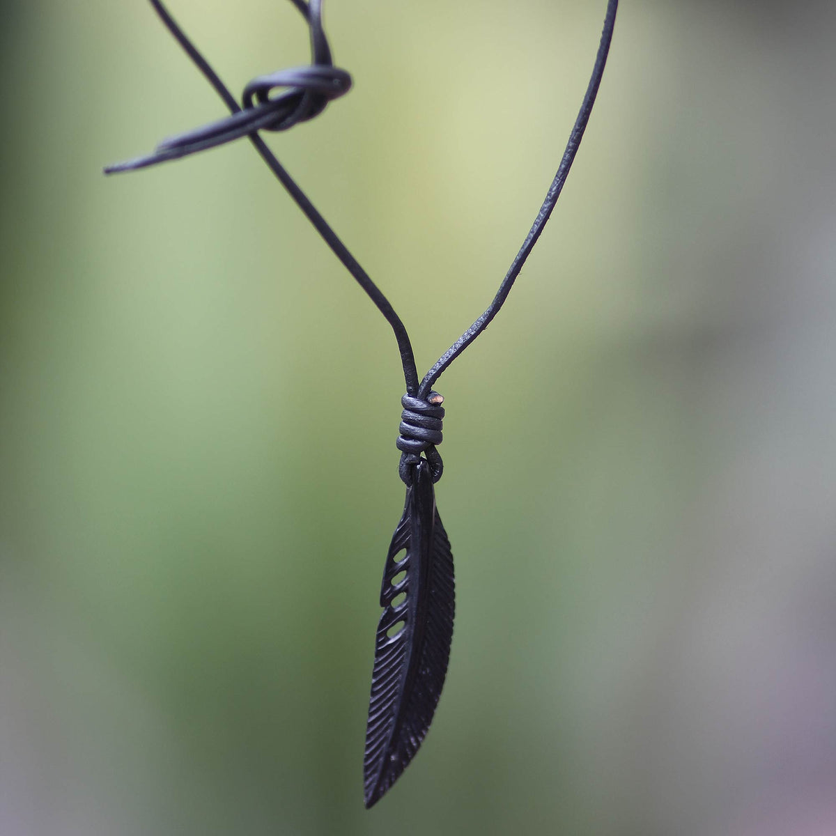 Hand-Carved Black Water Buffalo Horn Crow Pendant With Sterling Silver Bail - Talisman