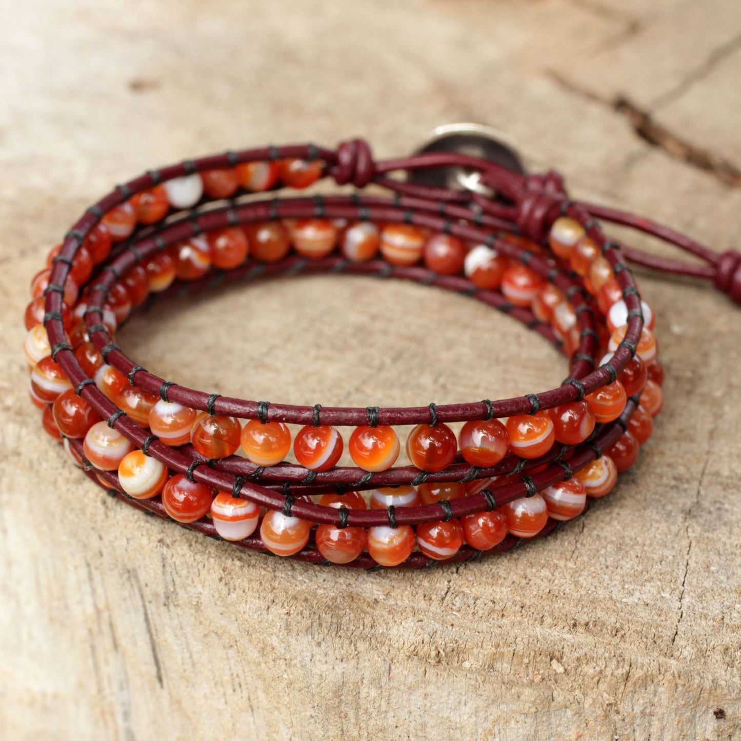 Forest Flower Hand Made Carnelian Wrap Bracelet