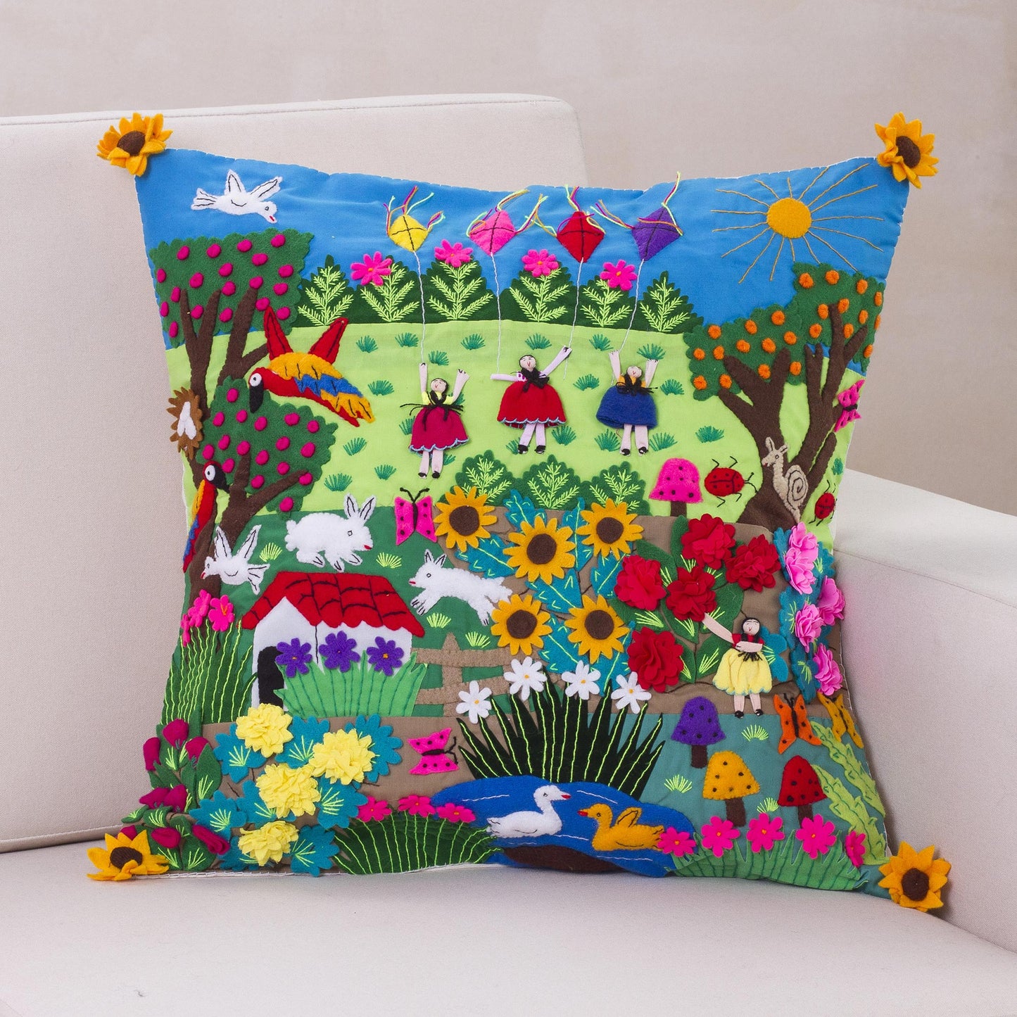 Spring Fun Fair Trade Folk Art Patterned Applique Cushion Cover