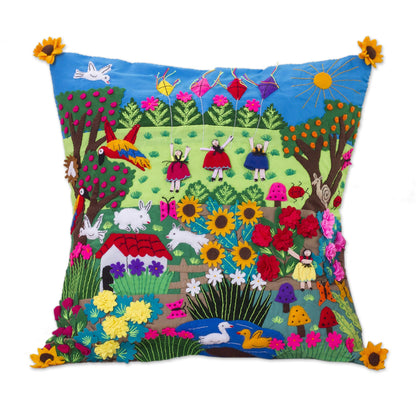 Spring Fun Fair Trade Folk Art Patterned Applique Cushion Cover