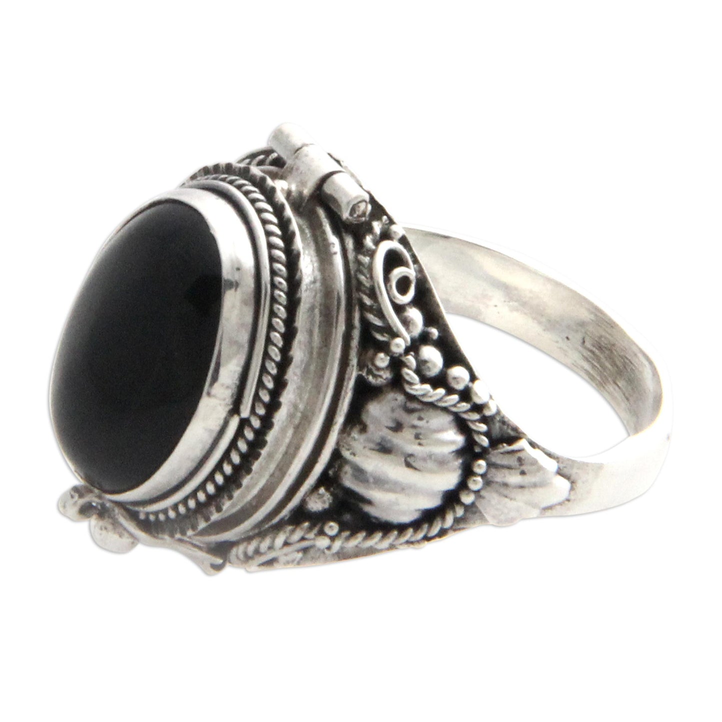 Goth Secrets Sterling Silver Ring with Onyx Top Compartment