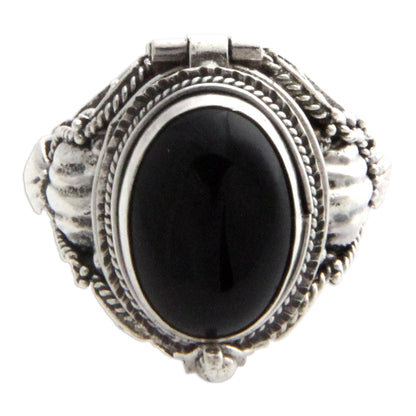 Goth Secrets Sterling Silver Ring with Onyx Top Compartment