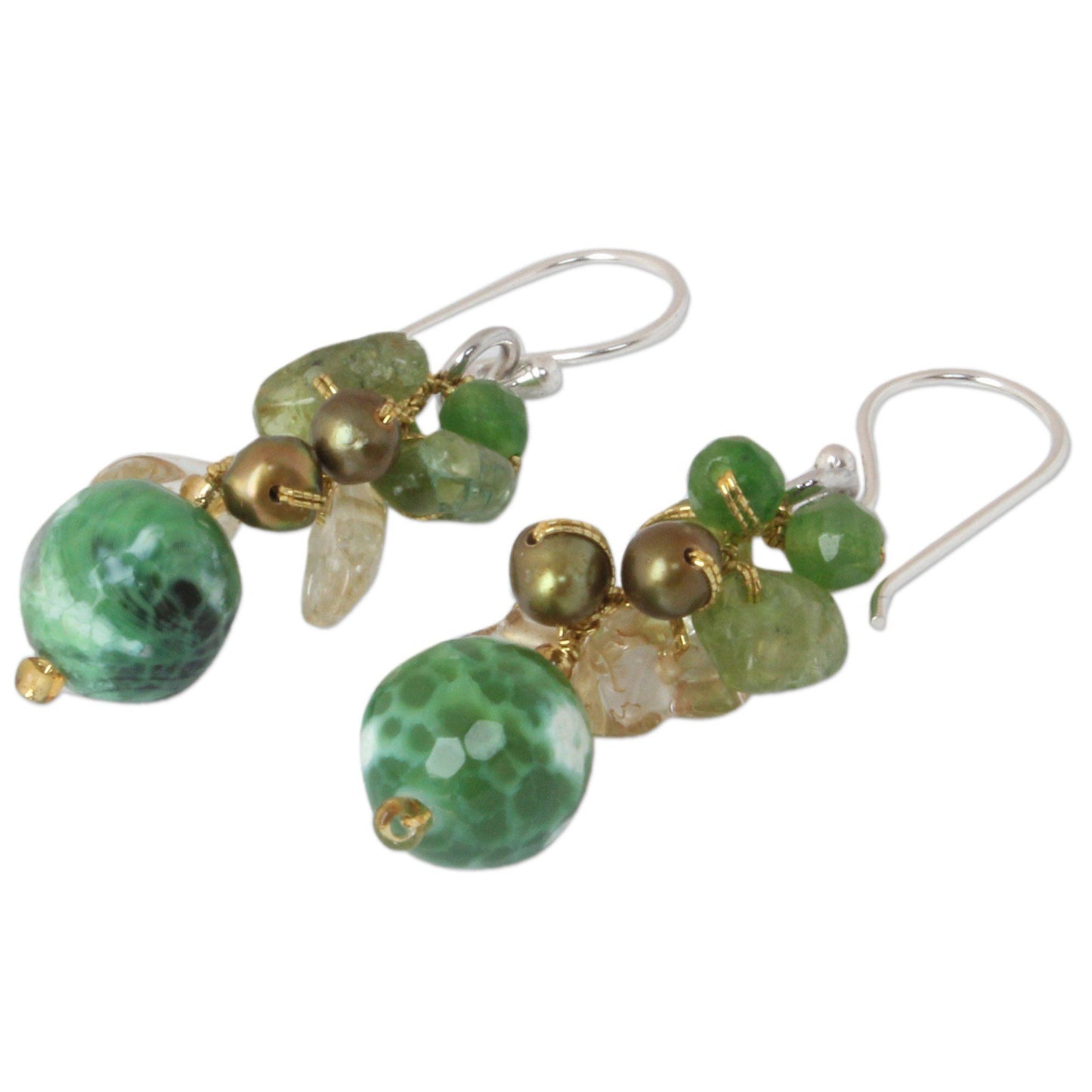 Green Multi-Gem & Pearl Beaded Earrings