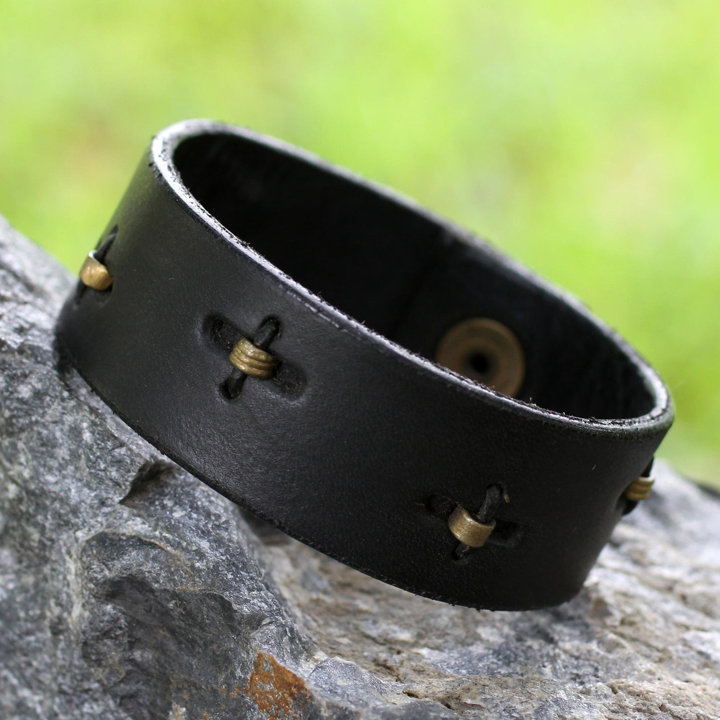 Hide & Seek Men's Black Leather Bracelet