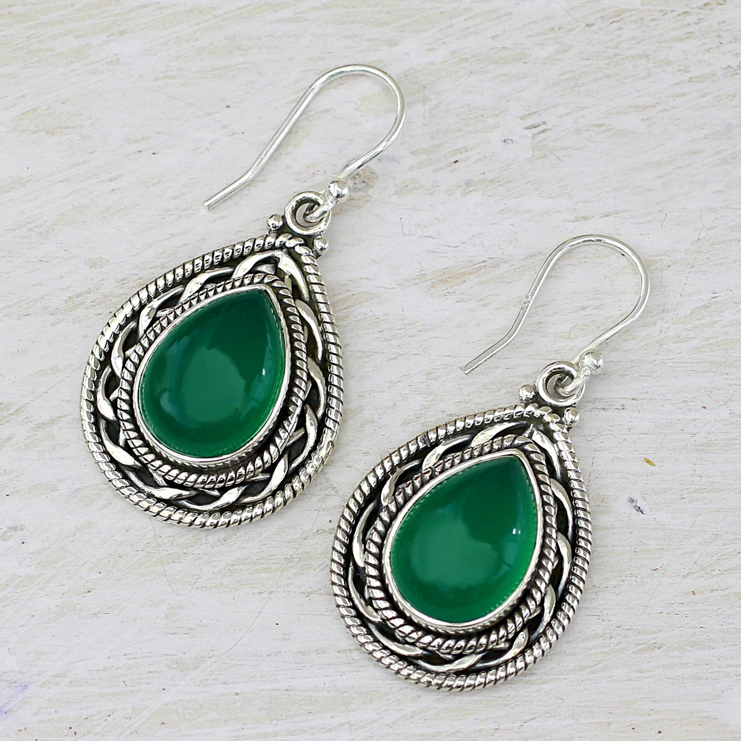 Green Palace Memories Handcrafted Sterling Silver and Green Onyx Dangle Earrings