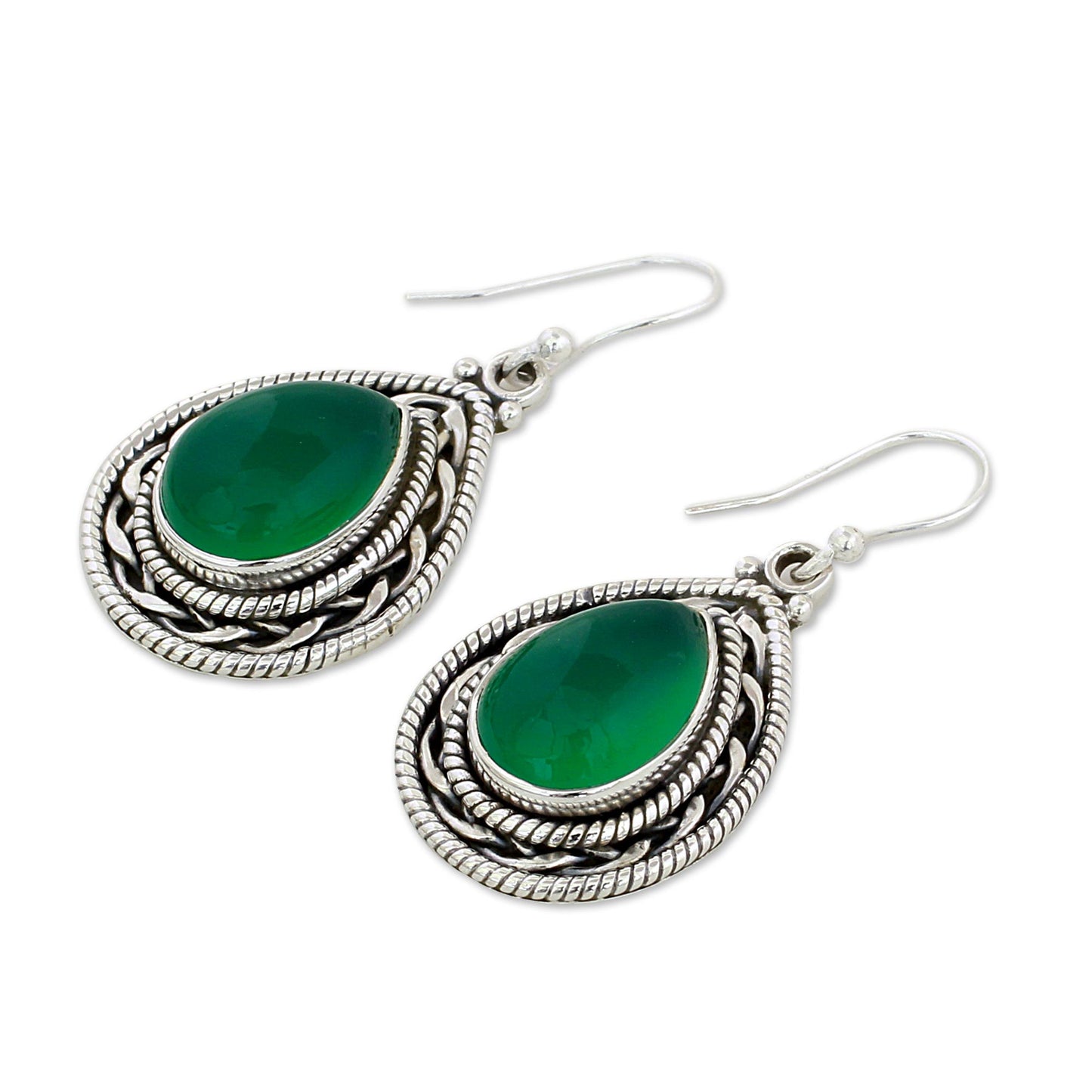 Green Palace Memories Handcrafted Sterling Silver and Green Onyx Dangle Earrings