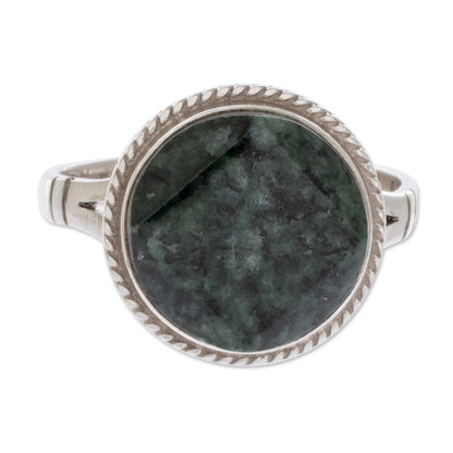 Square Circle Sterling Silver Green Jade Cocktail Ring