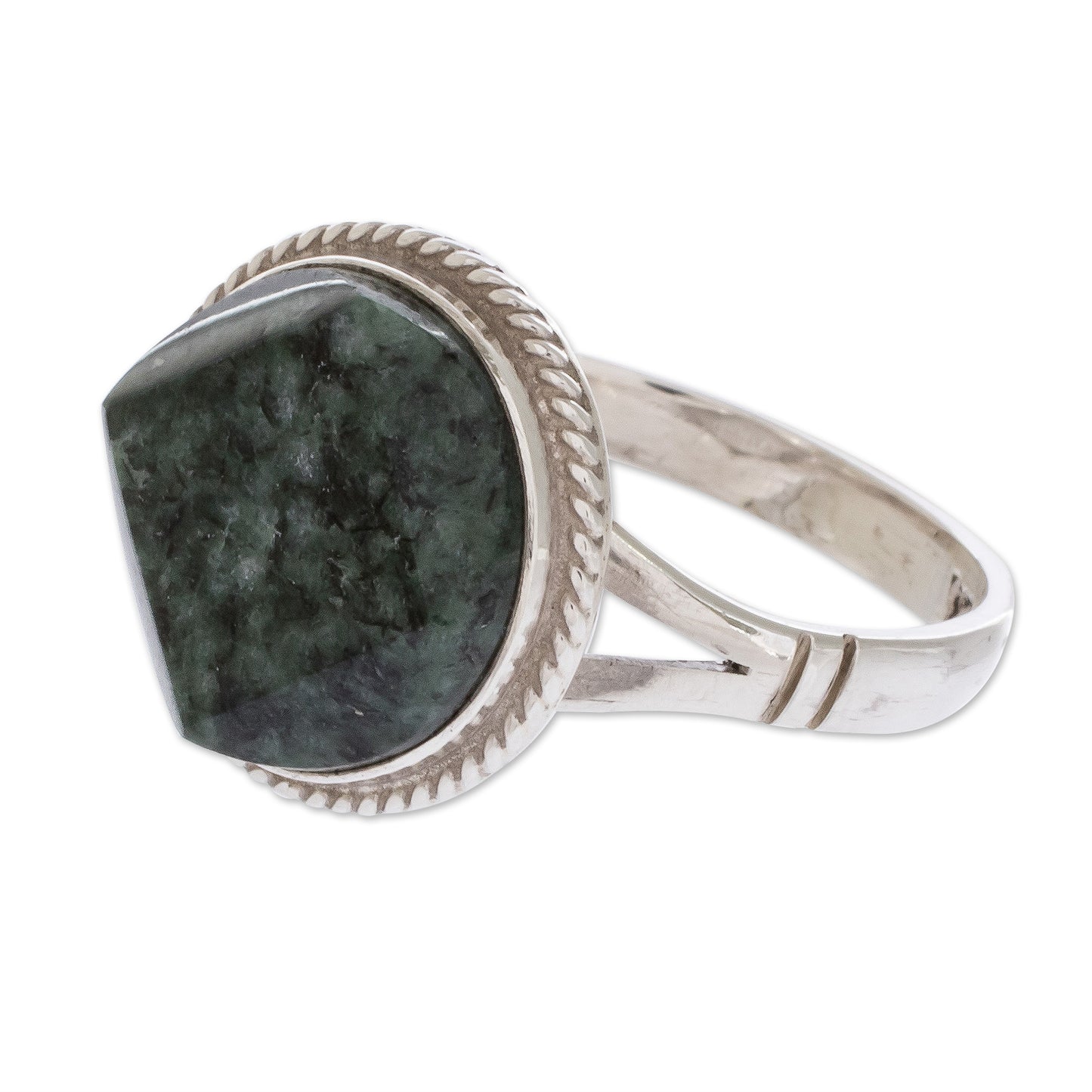 Square Circle Sterling Silver Green Jade Cocktail Ring