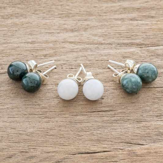 Maya Moons Handmade Sterling Silver Jade Stud Earrings (Set of 3)