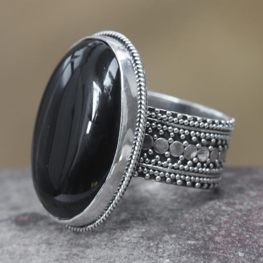 Oracle Sterling Silver & Onyx Cocktail Ring