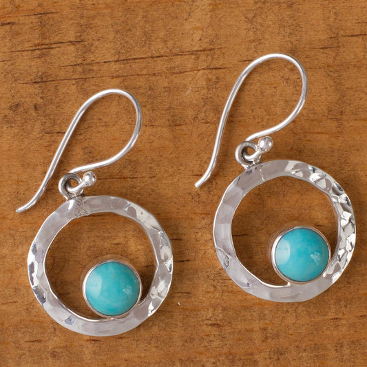 Eye of the Sea Handcrafted Modern Fine Silver and Natural Turquoise Earring