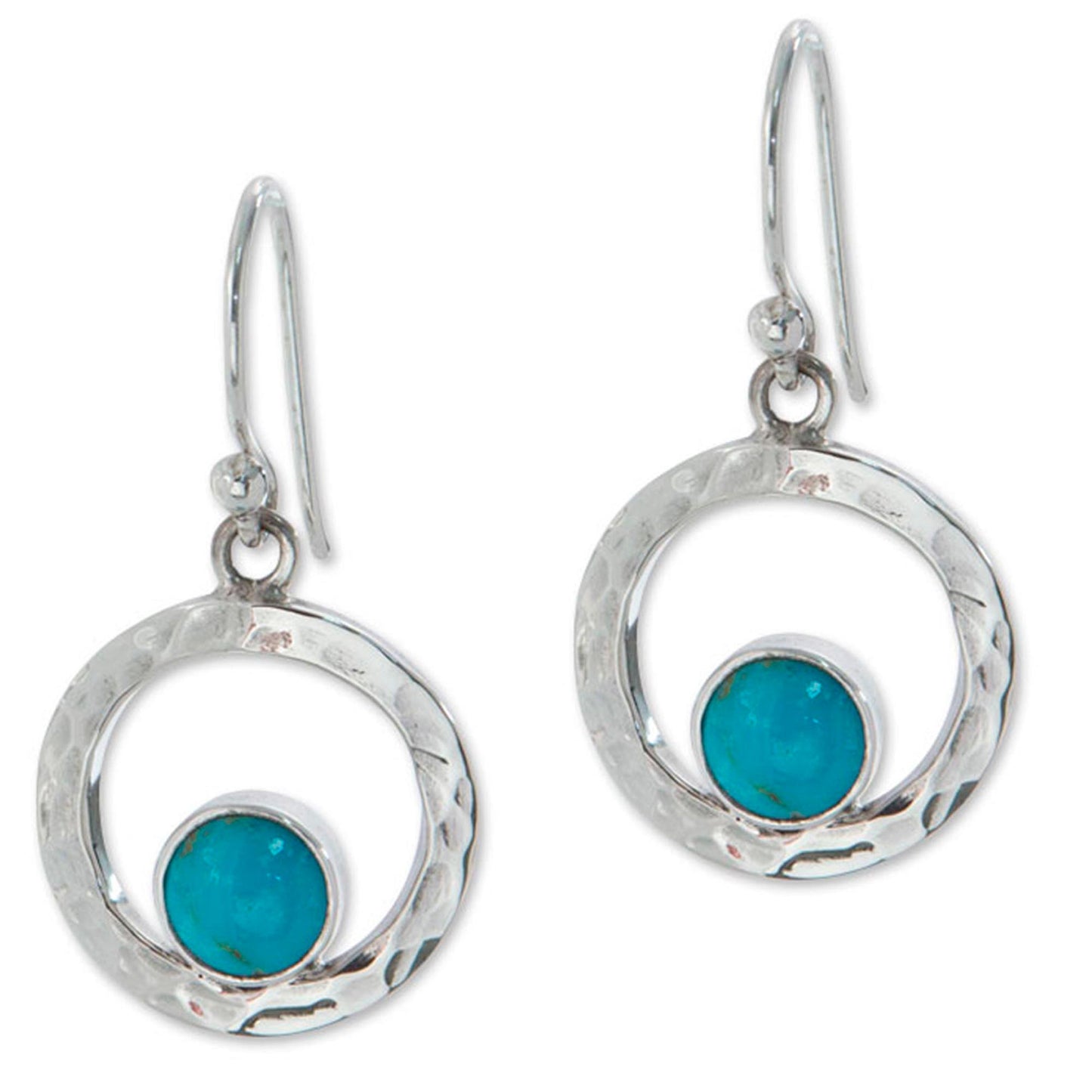 Eye of the Sea Handcrafted Modern Fine Silver and Natural Turquoise Earring