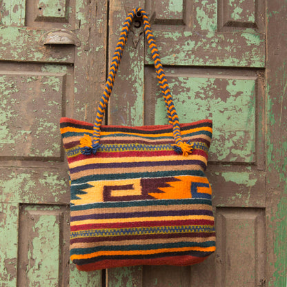 Zapotec Twilight Geometric Wool Shoulder Bag Hand Woven in Mexico