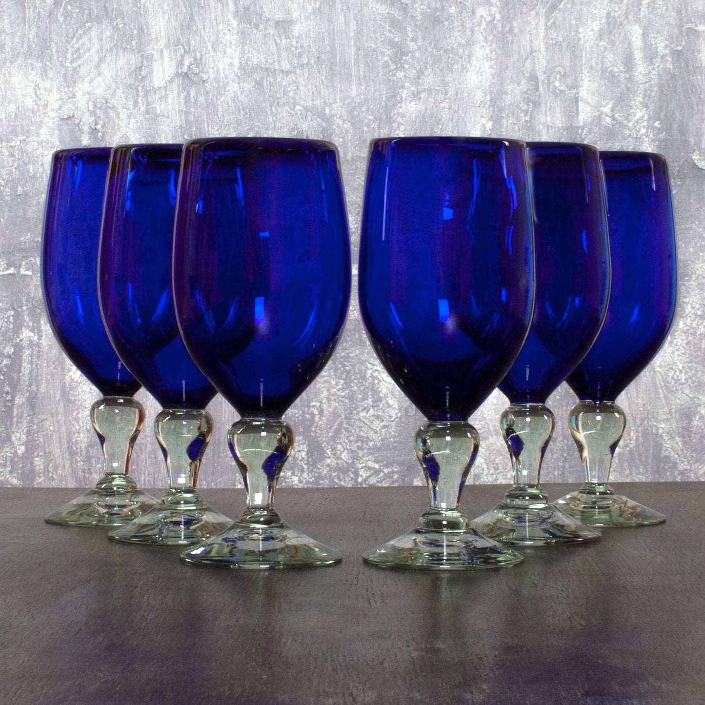 Night Sky Hand Blown Glass Goblets Set of 6 Cobalt Blue Mexico